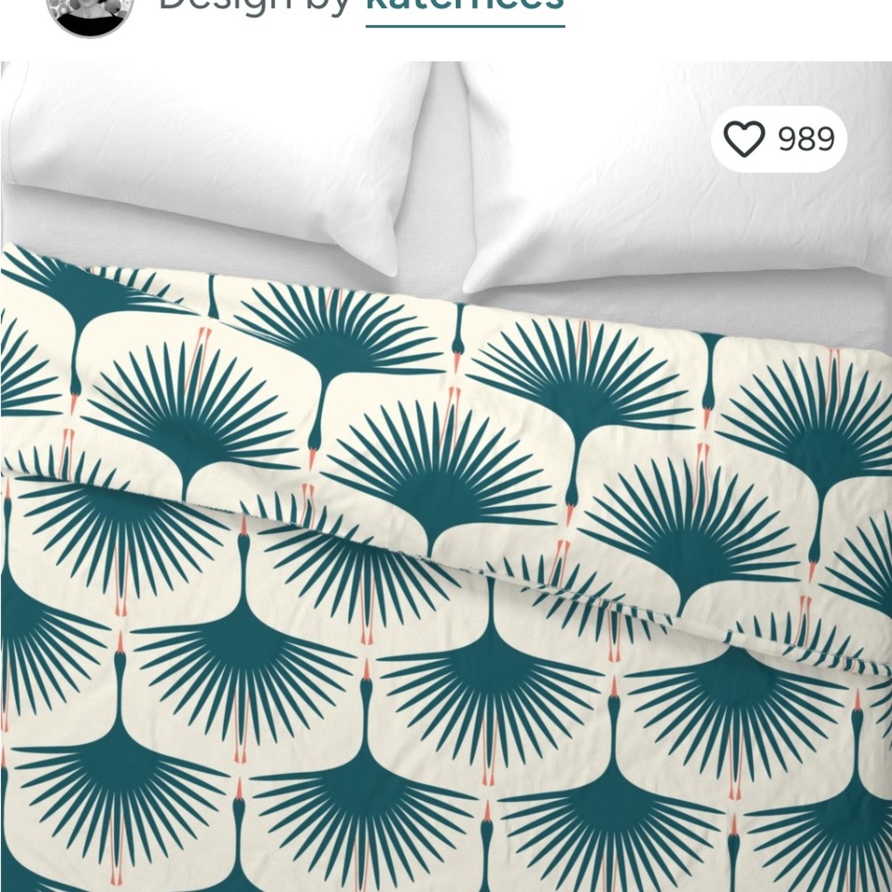 Spoonflower Duvet Cover in Art Deco Swans - Teal Cream
Coral. Size f/q NWT